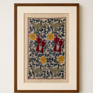Basanta Pakhi- Kantha Embroidered Wall Art on Handwoven Tussar Silk | 21" x 13"