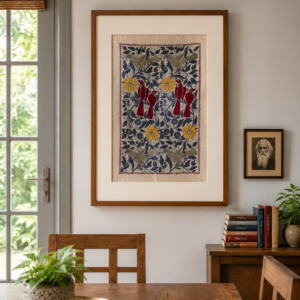 Basanta Pakhi- Kantha Embroidered Wall Art on Handwoven Tussar Silk | 21" x 13"
