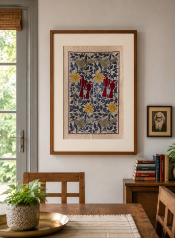 Basanta Pakhi- Kantha Embroidered Wall Art on Handwoven Tussar Silk | 21" x 13"