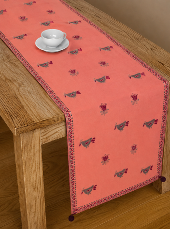 Golap Pakhi - Kantha embroidered Cotton table runner