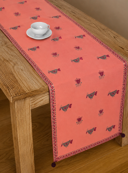Golap Pakhi - Kantha embroidered Cotton table runner