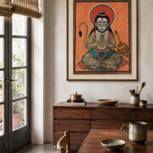 Original Bengal Pattachitra Hanuman Painting | Hand-Painted Indian Folk Art | 28 x 22 Inches