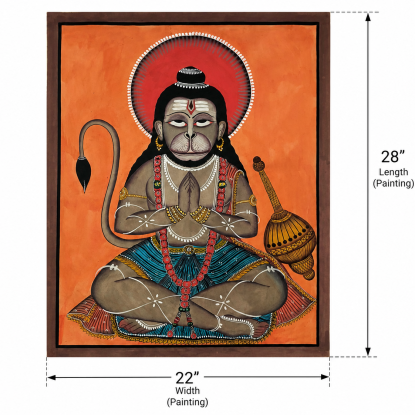 Original Bengal Pattachitra Hanuman Painting | Hand-Painted Indian Folk Art | 28 x 22 Inches