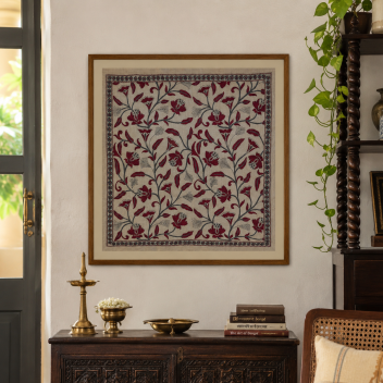Creepers- Kantha embroidered wall art - Tussar silk 25"x25"