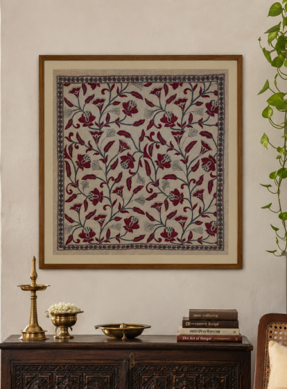 Creepers- Kantha embroidered wall art - Tussar silk 25"x25"
