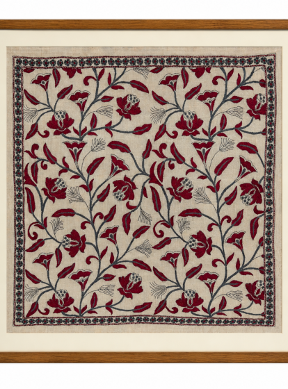 Creepers- Kantha embroidered wall art - Tussar silk 25"x25"