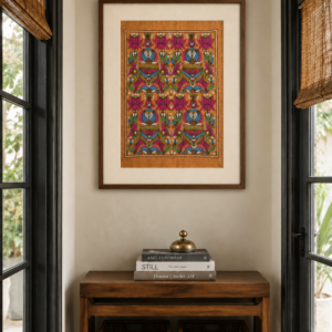 Lotus & fish- Kantha embroidered wall art- 19" x14.5" Ochre