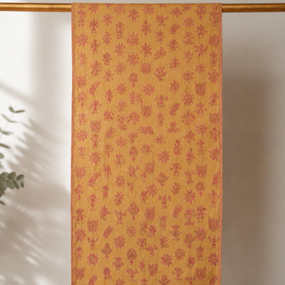 Handcrafted Kantha Embroidered Table Runner | Folk Art Cotton Runner