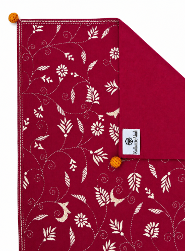 Handcrafted Kantha Embroidered Floral Vine Cotton Table Runner – Magenta | 73" x 18.5"