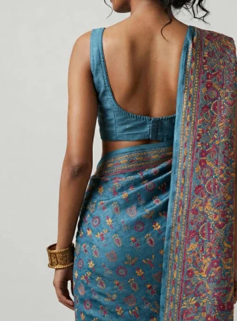 Neela | Handwoven Tussar Silk Kantha Embroidered Saree | Artisan Handmade Bengal Saree