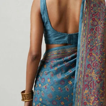 Neela | Handwoven Tussar Silk Kantha Embroidered Saree | Artisan Handmade Bengal Saree