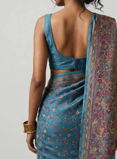 Neela | Handwoven Tussar Silk Kantha Embroidered Saree | Artisan Handmade Bengal Saree