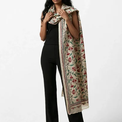 Karabi Kantha Embroidered Dupatta | Handcrafted Tussar Silk Floral Dupatta