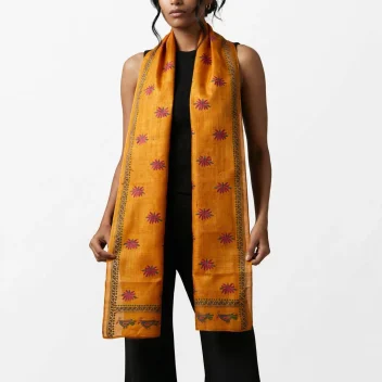 Mustard Bloom- Kantha Tussar silk stole