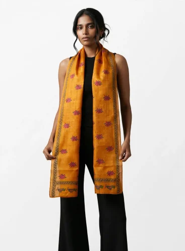 Mustard Bloom- Kantha Tussar silk stole