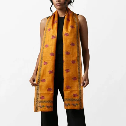 Mustard Bloom- Kantha Tussar silk stole