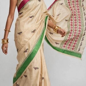 Navya – Handwoven Pure Tussar Silk Kantha Embroidered Saree