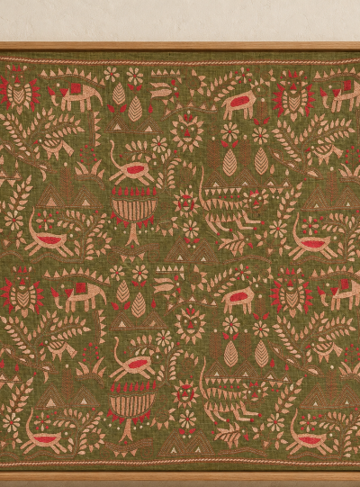Aranya Lok"- Kantha embroidered wall art 40"