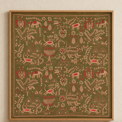 Aranya Lok"- Kantha embroidered wall art 40"
