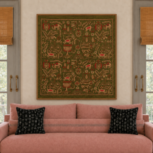 Aranya Lok"- Kantha embroidered wall art 40"