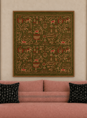 Aranya Lok"- Kantha embroidered wall art 40"