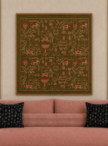 Aranya Lok"- Kantha embroidered wall art 40"