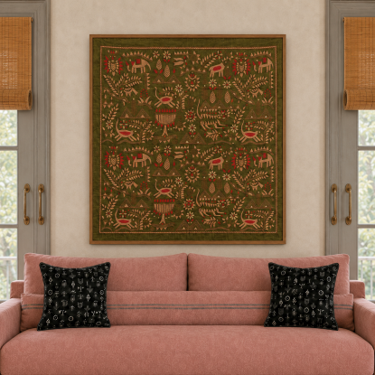 Aranya Lok"- Kantha embroidered wall art 40"