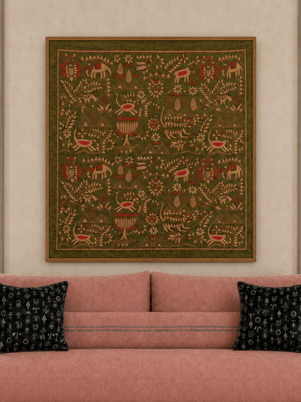Aranya Lok"- Kantha embroidered wall art 40"