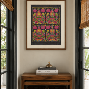 Jalapadma – Lotus & Fish Kantha Embroidered Wall Art on Handwoven Tussar Silk